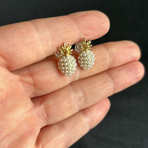 French Retro Pineapple 18k gold Pearl‎ stud  Earrings real 925 posts pina colada - Picture 4 of 6